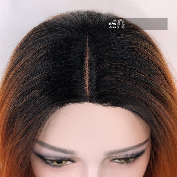 Dark Brown Ginger Red Ombre Wavy Lace Wig 12" | Primose - Picture 4 of 6